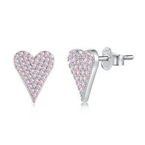 Sterling Silver Crystal Heart Stud Earrings - Pink